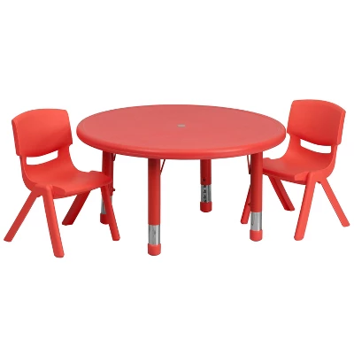Flash Furniture 33" Round Plastic Height Adjustable Activity Table Set With 2 Chairs 11 Flash Furniture 33" Round Plastic Height Adjustable Activity Table Set With 2 Chairs - Image 9