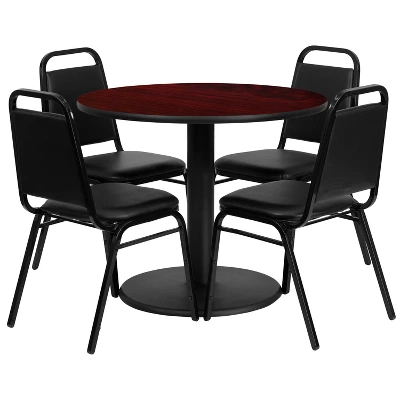 Flash Furniture 36'' Round Laminate Table Set With Round Base And 4 Trapezoidal Back Banquet Chairs 4 Flash Furniture 36'' Round Laminate Table Set With Round Base And 4 Trapezoidal Back Banquet Chairs - Image 2