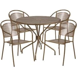 Flash Furniture Oia Commercial Grade 35.25" Round Indoor-Outdoor Steel Patio Table Set With 4 Round Back Chairs -Flash Furniture GUEST 8ee752a6 8633 4c79 8960 deab83b647c5