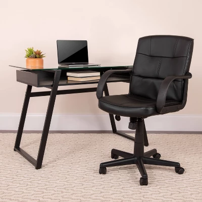 Mid-Back LeatherSoft Swivel Task Office Chair With Arms Black - Flash Furniture 7 Mid-Back LeatherSoft Swivel Task Office Chair With Arms Black - Flash Furniture - Image 5