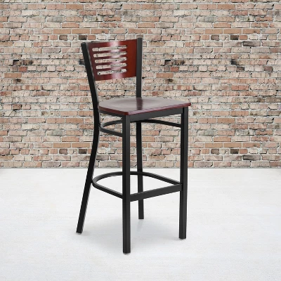 Flash Furniture Black Decorative Slat Back Metal Restaurant Barstool 3 Flash Furniture Black Decorative Slat Back Metal Restaurant Barstool