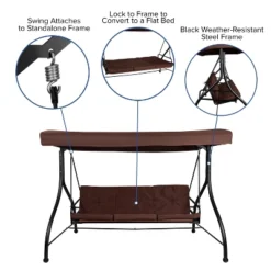 Flash Furniture Tellis 3-Seat Outdoor Steel Converting Patio Swing Canopy Hammock With Cushions / Outdoor Swing Bed -Flash Furniture GUEST 9094d7de 3c6f 43f5 adc6 cca3122a19b2