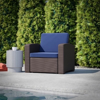Flash Furniture Seneca Faux Rattan Chair With All-Weather Cushion 3 Flash Furniture Seneca Faux Rattan Chair With All-Weather Cushion