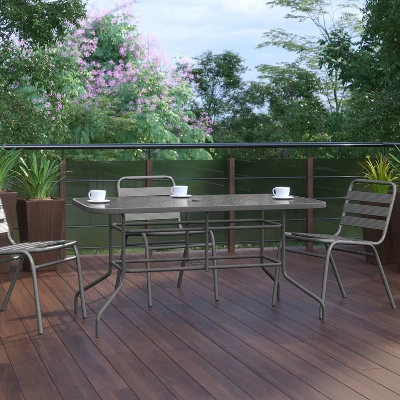 Flash Furniture Tory 31.5" X 55" Rectangular Tempered Glass Metal Table With Umbrella Hole 5 Flash Furniture Tory 31.5" X 55" Rectangular Tempered Glass Metal Table With Umbrella Hole - Image 3