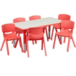 Flash Furniture 23.625"W X 47.25"L Rectangular Plastic Height Adjustable Activity Table Set With 6 Chairs -Flash Furniture GUEST 92fa9ab8 7714 443f ad9a 86cda7375bca