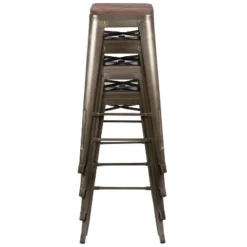 Flash Furniture 30" High Metal Indoor Bar Stool With Wood Seat - Stackable Set Of 4 -Flash Furniture GUEST 930298c2 94a8 4027 b23a a3373ae99455