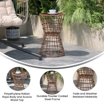 Flash Furniture Devon Indoor/Outdoor Natural Finish Rattan Rope Table With Acacia Wood Top, Fade And Weather Resistant 6 Flash Furniture Devon Indoor/Outdoor Natural Finish Rattan Rope Table With Acacia Wood Top, Fade And Weather Resistant - Image 4