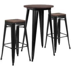 Flash Furniture 24" Round Metal Bar Table Set With Wood Top And 2 Backless Stools -Flash Furniture GUEST 939c836d 1c55 449b bdc8 a1d8154122bc