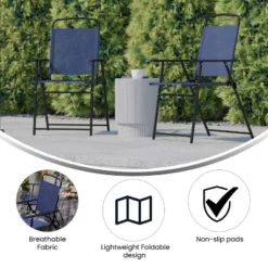 Flash Furniture Set Of 2 Mystic Folding Patio Sling Chairs, Outdoor Textilene Lawn Chairs With Armrests -Flash Furniture GUEST 94158ba1 f326 43f5 80b0 122cba40a671