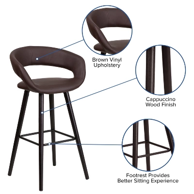 Flash Furniture Brynn Series 29'' High Contemporary Vinyl Rounded Back Barstool With Cappuccino Wood Frame 4 Flash Furniture Brynn Series 29'' High Contemporary Vinyl Rounded Back Barstool With Cappuccino Wood Frame - Image 2