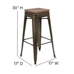 Flash Furniture 30" High Metal Indoor Bar Stool With Wood Seat - Stackable Set Of 4 -Flash Furniture GUEST 9518949f 097b 49a9 be6f 8222c07f8197