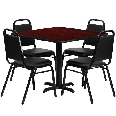 Flash Furniture 36'' Square Laminate Table Set With X-Base And 4 Trapezoidal Back Banquet Chairs 4 Flash Furniture 36'' Square Laminate Table Set With X-Base And 4 Trapezoidal Back Banquet Chairs - Image 2