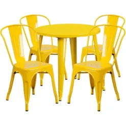 Flash Furniture Commercial Grade 30" Round Metal Indoor-Outdoor Table Set With 4 Cafe Chairs -Flash Furniture GUEST 97236a6c 06c5 4500 9c89 acc7b8ddb505