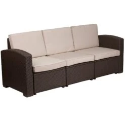 Flash Furniture 4 Piece Outdoor Faux Rattan Chair, Sofa And Table Set In Chocolate Brown -Flash Furniture GUEST 97b7b466 7141 46dc 8224 12cda9624297