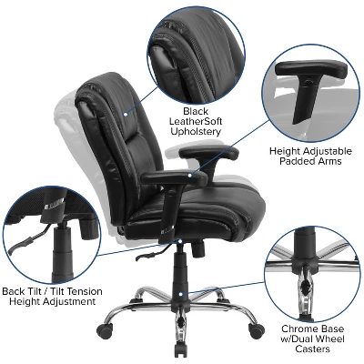 Flash Furniture HERCULES Series Big & Tall 400 Lb. Rated Black LeatherSoft Ergonomic Task Office Chair With Chrome Base And Adjustable Arms 4 Flash Furniture HERCULES Series Big & Tall 400 Lb. Rated Black LeatherSoft Ergonomic Task Office Chair With Chrome Base And Adjustable Arms - Image 2