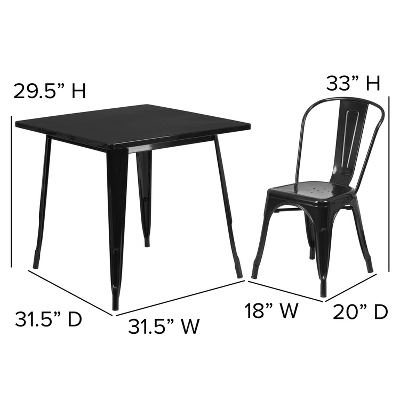 Flash Furniture Commercial Grade 31.5" Square Metal Indoor-Outdoor Table Set With 4 Stack Chairs 7 Flash Furniture Commercial Grade 31.5" Square Metal Indoor-Outdoor Table Set With 4 Stack Chairs - Image 5