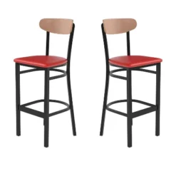 Flash Furniture Wright Set Of 2 Commercial Grade Barstools With 500 LB. Capacity Steel Frame, Solid Wood Seat, And Boomerang Back -Flash Furniture GUEST 9b02c19c e953 4e7f 9245 6f0b4ad8bdd1