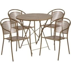 Flash Furniture Oia Commercial Grade 30" Round Indoor-Outdoor Steel Folding Patio Table Set With 4 Round Back Chairs -Flash Furniture GUEST 9b3b2ef2 bdd2 45cb b507 7e0e69b98d05