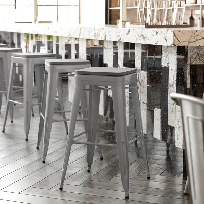Flash Furniture Cierra Set Of 4 Commercial Grade 30" High Backless Metal Indoor Bar Height Stools With All-Weather Poly Resin Seats 3 Flash Furniture Cierra Set Of 4 Commercial Grade 30" High Backless Metal Indoor Bar Height Stools With All-Weather Poly Resin Seats