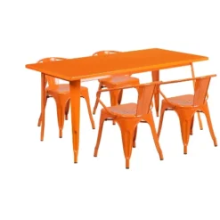 Flash Furniture Commercial Grade 31.5" X 63" Rectangular Metal Indoor-Outdoor Table Set With 4 Arm Chairs 12 Flash Furniture Commercial Grade 31.5" X 63" Rectangular Metal Indoor-Outdoor Table Set With 4 Arm Chairs -Flash Furniture GUEST 9e2251cd a765 4866 a598 250a555ae5ca