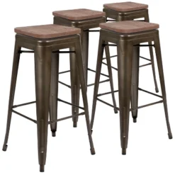 Flash Furniture 30" High Metal Indoor Bar Stool With Wood Seat - Stackable Set Of 4 -Flash Furniture GUEST 9e368941 df4e 48e2 a89b 2c7ae48c704f