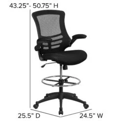 Flash Furniture Mid-Back Black Mesh Ergonomic Drafting Chair With Adjustable Foot Ring And Flip-Up Arms -Flash Furniture GUEST 9e5085db 0ca3 478e be77 a16d0d3eb8f5