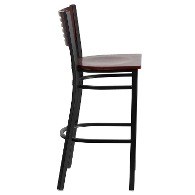Flash Furniture Black Decorative Slat Back Metal Restaurant Barstool 5 Flash Furniture Black Decorative Slat Back Metal Restaurant Barstool - Image 3