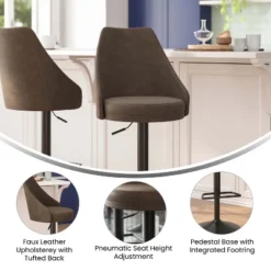 Flash Furniture Chrishelle Set Of 2 Commercial Adjustable Height Barstools With Upholstered Tufted Seats And Pedestal Base With Footring, Black -Flash Furniture GUEST 9f447041 2e7d 47fe bc3c 9ef04c662a0b