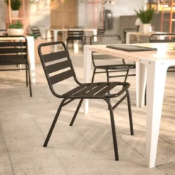 Flash Furniture Lila Aluminum Commercial Indoor-Outdoor Armless Restaurant Stack Chair With Triple Slat Back -Flash Furniture GUEST 9fbde2c6 b517 4ae3 9334 3430c9e89cfa