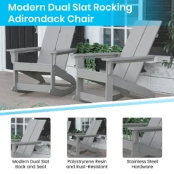 Flash Furniture Finn Modern Commercial Grade All-Weather 2-Slat Poly Resin Wood Rocking Adirondack Chair With Rust Resistant Stainless Steel Hardware -Flash Furniture GUEST a0404269 6e23 4535 930f 442445fe9de9