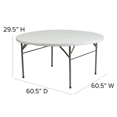 Flash Furniture 5-Foot Round Bi-Fold White Plastic Folding Table With Carrying Handle 4 Flash Furniture 5-Foot Round Bi-Fold White Plastic Folding Table With Carrying Handle - Image 2