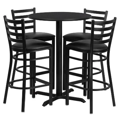 Flash Furniture 30'' Round Laminate Table Set With X-Base And 4 Ladder Back Metal Barstools 13 Flash Furniture 30'' Round Laminate Table Set With X-Base And 4 Ladder Back Metal Barstools - Image 11