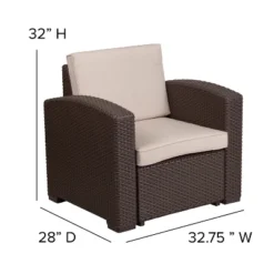 Flash Furniture 4 Piece Outdoor Faux Rattan Chair, Sofa And Table Set In Chocolate Brown -Flash Furniture GUEST a190c4bb 442e 4e48 988c 2f8c71baea2e