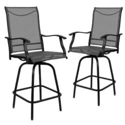 Flash Furniture Valerie Patio Bar Height Stools Set Of 2, All-Weather Textilene Swivel Patio Stools And Deck Chairs With High Back & Armrests -Flash Furniture GUEST a1e14540 99d0 416b b349 142c73592dcc
