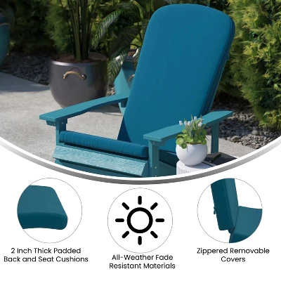 Flash Furniture Charlestown Set Of 2 All-Weather Poly Resin Wood Adirondack Chairs With Cushions For Deck, Porch, And Patio 10 Flash Furniture Charlestown Set Of 2 All-Weather Poly Resin Wood Adirondack Chairs With Cushions For Deck, Porch, And Patio - Image 8