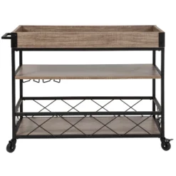 Flash Furniture Buckhead Distressed Light Oak Wood And Iron Kitchen Serving And Bar Cart With Wine Glass Holders -Flash Furniture GUEST a2446445 d800 4242 a47c 948f457e4c78
