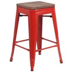 Flash Furniture 24" High Backless Metal Counter Height Stool With Square Wood Seat -Flash Furniture GUEST a2548d68 4da9 4fbc a113 2e5819096218