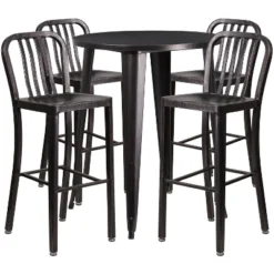 Flash Furniture Commercial Grade 30" Round Metal Indoor-Outdoor Bar Table Set With 4 Vertical Slat Back Stools -Flash Furniture GUEST a3767f18 e66f 4a76 9e9e 7cd04dde9012