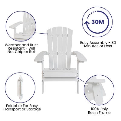 Flash Furniture Charlestown All-Weather Poly Resin Indoor/Outdoor Folding Adirondack Chair 6 Flash Furniture Charlestown All-Weather Poly Resin Indoor/Outdoor Folding Adirondack Chair - Image 4