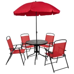 Flash Furniture Nantucket 6 Piece Patio Garden Set With Table, Umbrella And 4 Folding Chairs -Flash Furniture GUEST a6e34d24 3d2a 4ad8 b734 4ac520bf8206