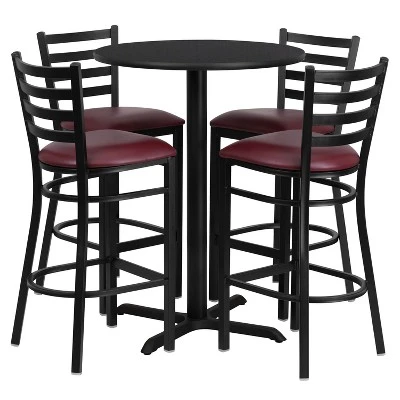 Flash Furniture 30'' Round Laminate Table Set With X-Base And 4 Ladder Back Metal Barstools 11 Flash Furniture 30'' Round Laminate Table Set With X-Base And 4 Ladder Back Metal Barstools - Image 9