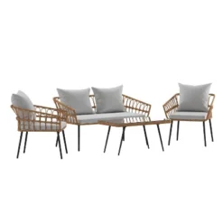 Flash Furniture Evin Boho 4 Piece Indoor/Outdoor Rope Rattan Patio Conversation Set With Tempered Glass Top Coffee Table And Cushions -Flash Furniture GUEST a7d2a520 4a64 4ede bf9f 619facdca3be