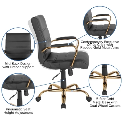 Flash Furniture Mid-Back Executive Swivel Office Chair With Metal Frame And Arms 4 Flash Furniture Mid-Back Executive Swivel Office Chair With Metal Frame And Arms - Image 2