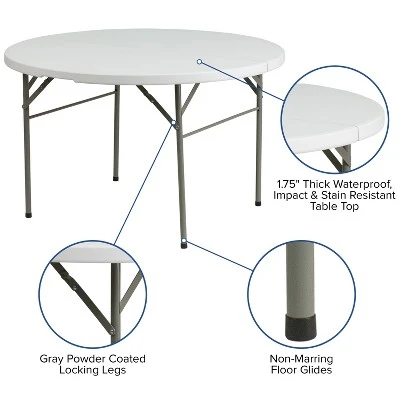 Flash Furniture 4-Foot Round Bi-Fold Granite White Plastic Banquet And Event Folding Table With Carrying Handle 4 Flash Furniture 4-Foot Round Bi-Fold Granite White Plastic Banquet And Event Folding Table With Carrying Handle - Image 2