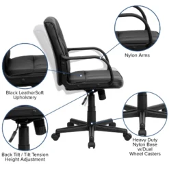 Mid-Back LeatherSoft Swivel Task Office Chair With Arms Black - Flash Furniture 10 Mid-Back LeatherSoft Swivel Task Office Chair With Arms Black - Flash Furniture -Flash Furniture GUEST a8b1744b 817c 4599 bacf f08bc9f108d9