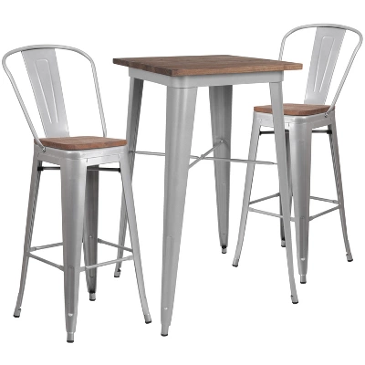 Flash Furniture 23.5" Square Metal Bar Table Set With Wood Top And 2 Stools 3 Flash Furniture 23.5" Square Metal Bar Table Set With Wood Top And 2 Stools