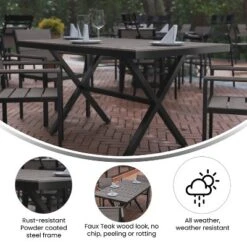 Flash Furniture Finch Commercial Grade X-Frame Outdoor Dining Table 59" X 35.5" With Faux Teak Poly Slats And Metal Frame -Flash Furniture GUEST a8f5b7b9 ec9d 45c2 aa62 b750d647803f