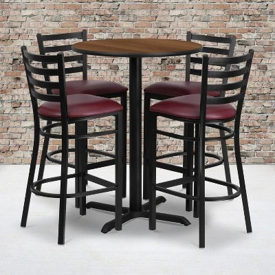 Flash Furniture 30'' Round Laminate Table Set With X-Base And 4 Ladder Back Metal Barstools 3 Flash Furniture 30'' Round Laminate Table Set With X-Base And 4 Ladder Back Metal Barstools