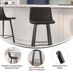 Flash Furniture Caleb Modern Armless 30 Inch Bar Height Commercial Grade Barstools With Footrests And Matte Iron Frames, Set Of 2 -Flash Furniture GUEST aa1fba77 73db 4041 a8b2 8a7b8b81795d