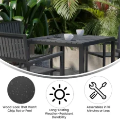 Flash Furniture Harris 5 Piece Commercial Indoor/Outdoor Table And Chairs With Black Poly Resin Slatted Backs And Seats -Flash Furniture GUEST aac46633 9fb3 4b28 92c8 1551ef9f7bc2